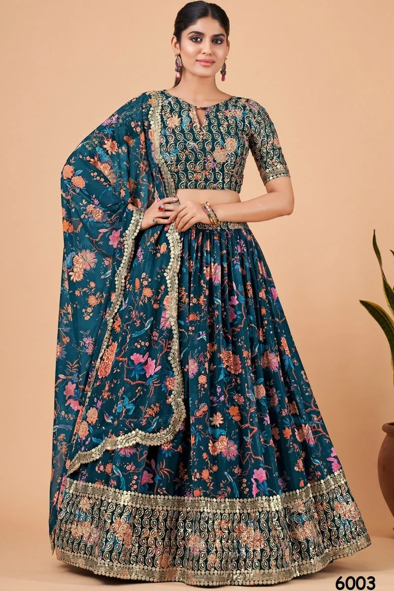 Blue Zari & Embroidery Semi Stitched Lehenga