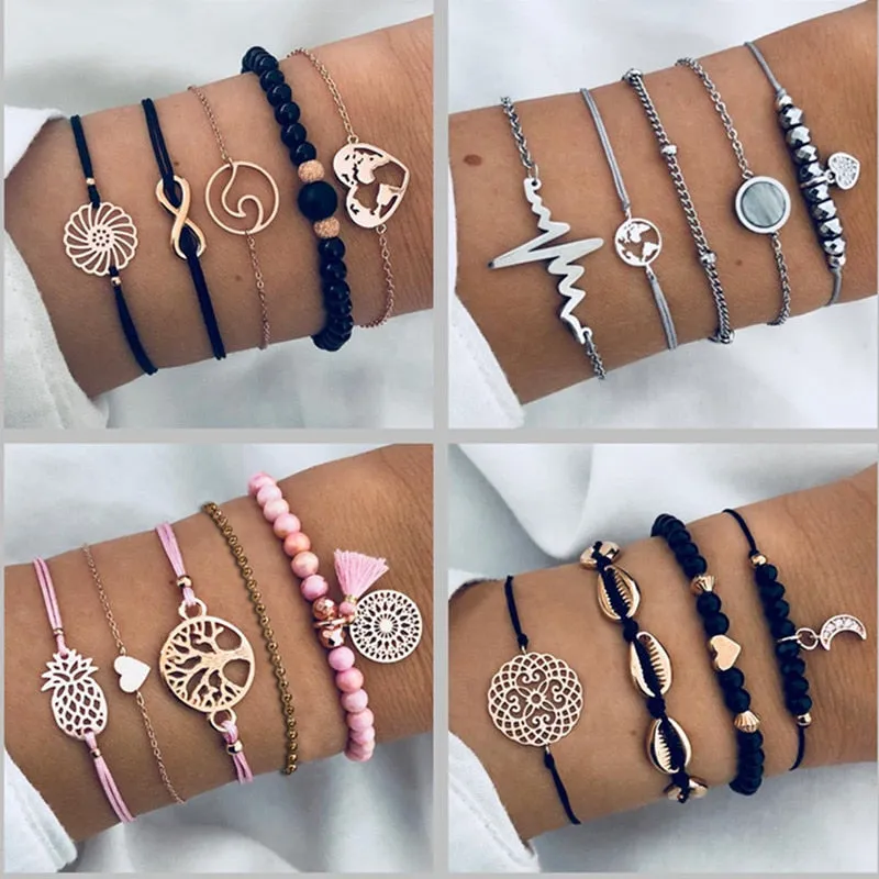 Bohemian Chain Beads Bracelets Set