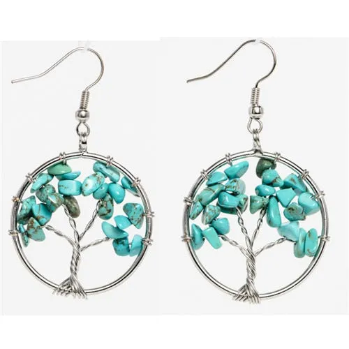 Bohemian Jewelry Tree of Life Drop Earrings For Women in Silver Color