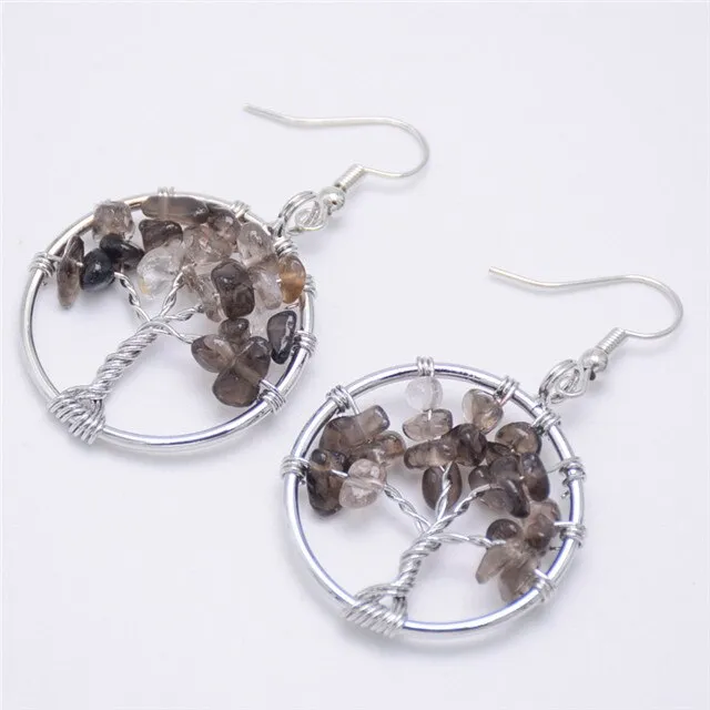 Bohemian Jewelry Tree of Life Drop Earrings For Women in Silver Color