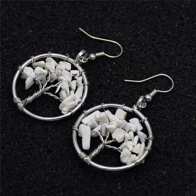 Bohemian Jewelry Tree of Life Drop Earrings For Women in Silver Color