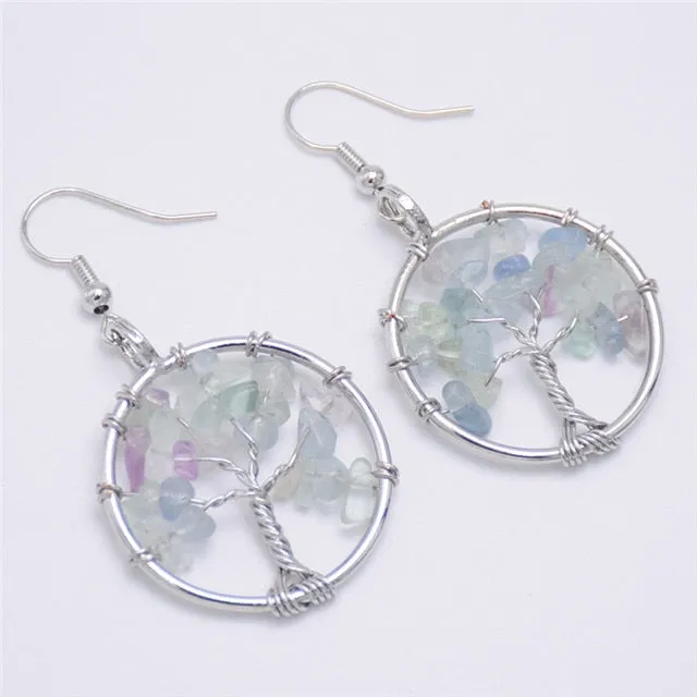 Bohemian Jewelry Tree of Life Drop Earrings For Women in Silver Color