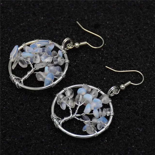 Bohemian Jewelry Tree of Life Drop Earrings For Women in Silver Color