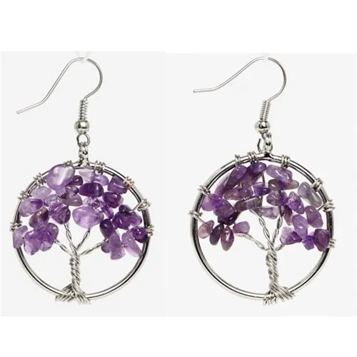 Bohemian Jewelry Tree of Life Drop Earrings For Women in Silver Color