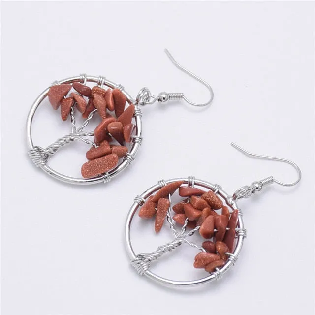 Bohemian Jewelry Tree of Life Drop Earrings For Women in Silver Color