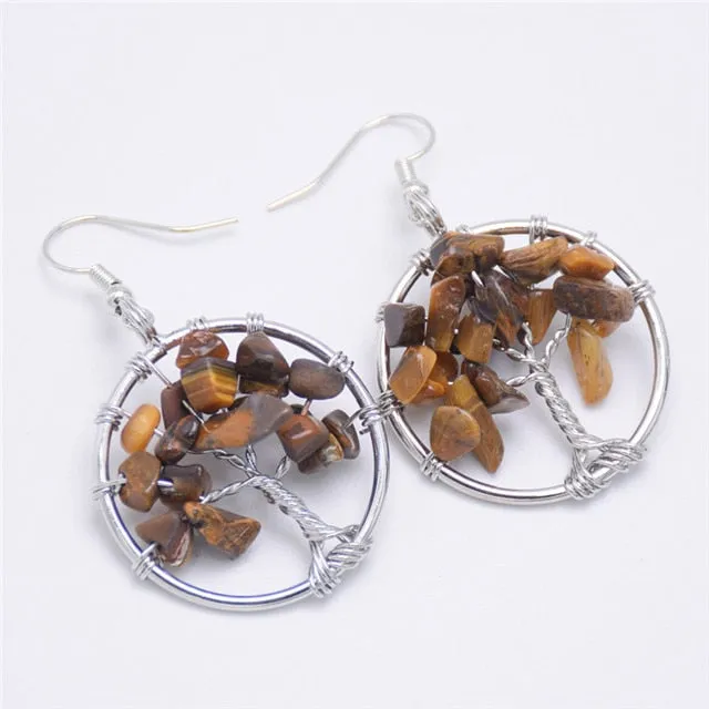 Bohemian Jewelry Tree of Life Drop Earrings For Women in Silver Color