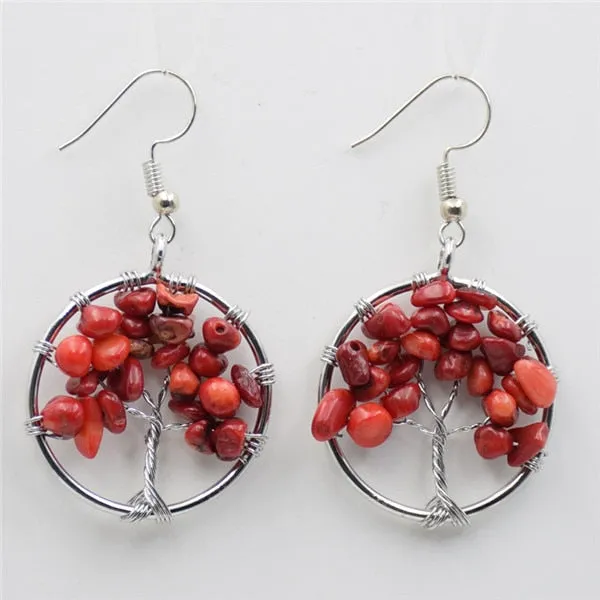 Bohemian Jewelry Tree of Life Drop Earrings For Women in Silver Color