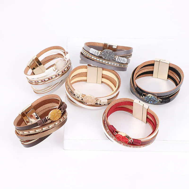 Bohemian Ladies Diamond-studded Magnetic Clasp Multi-layer Stitching Bracelet