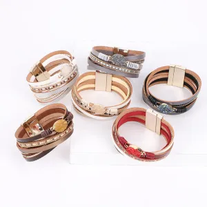 Bohemian Ladies Diamond-studded Magnetic Clasp Multi-layer Stitching Bracelet