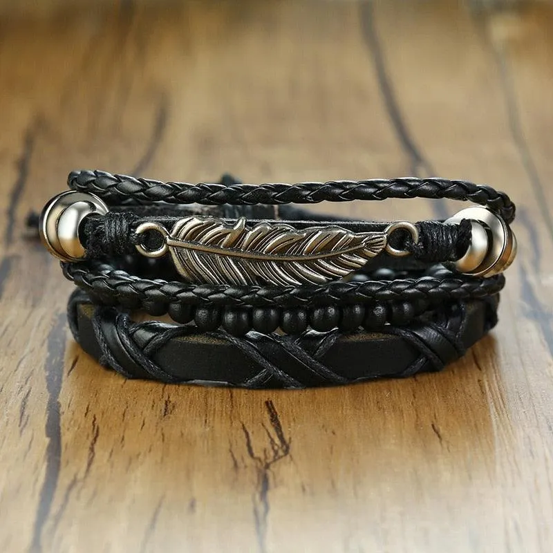 Boho Braided Wrap Leather Wristbands Set