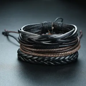 Boho Braided Wrap Leather Wristbands Set