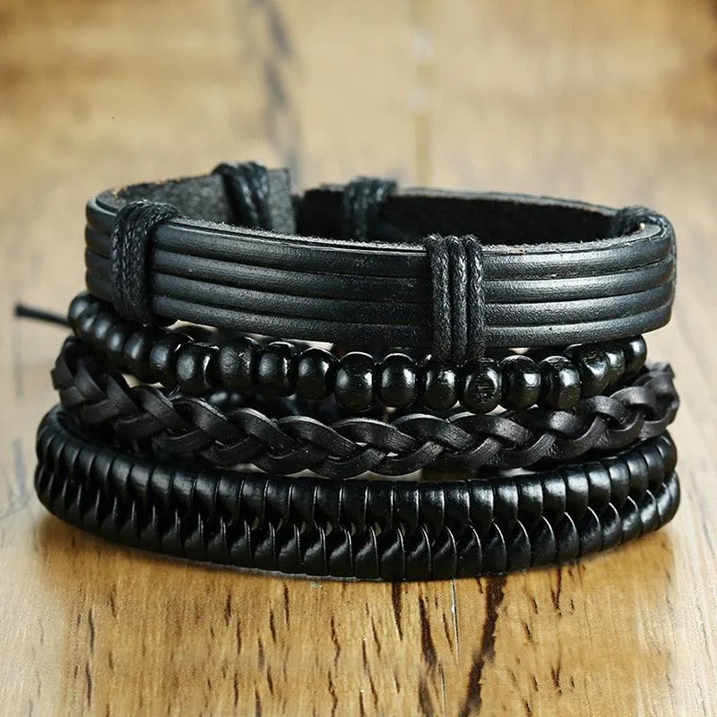 Boho Braided Wrap Leather Wristbands Set