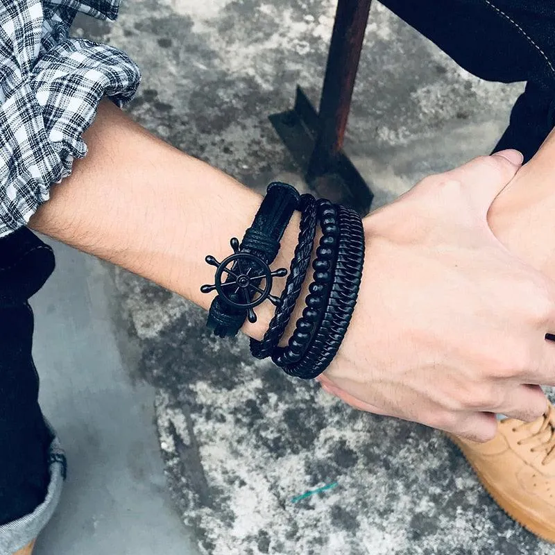 Boho Braided Wrap Leather Wristbands Set