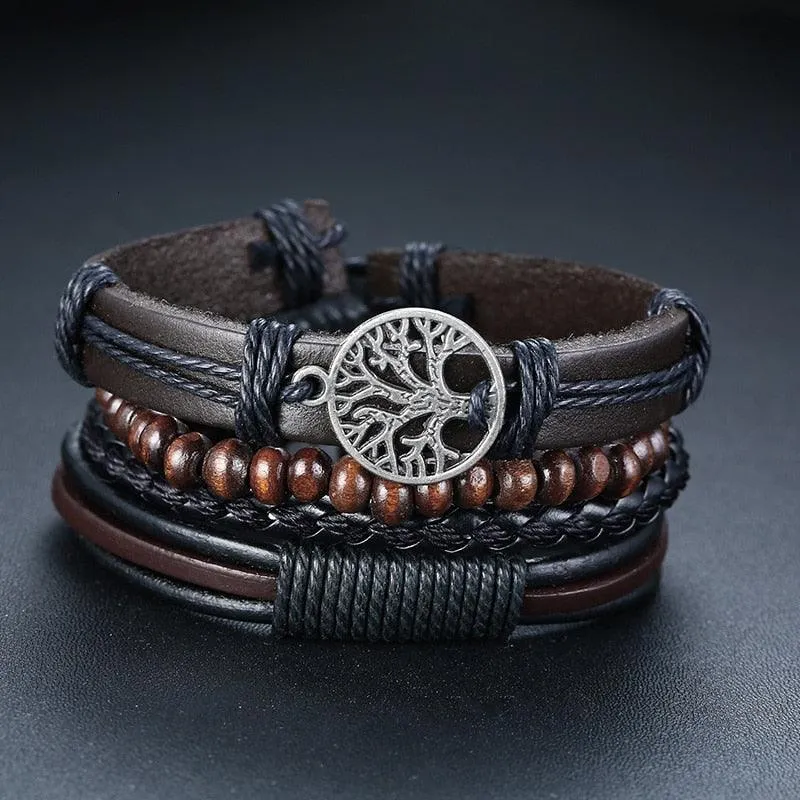 Boho Braided Wrap Leather Wristbands Set