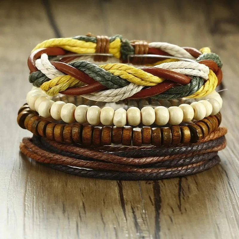 Boho Braided Wrap Leather Wristbands Set