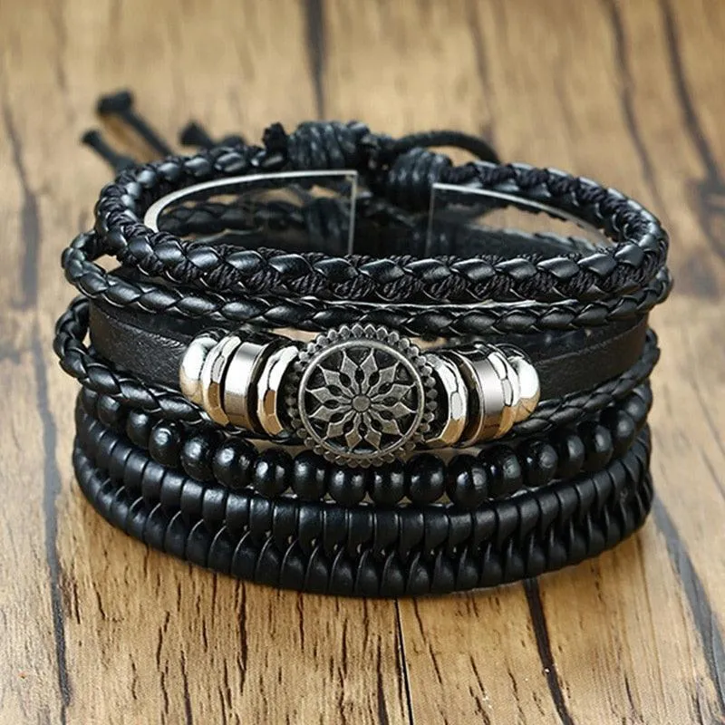 Boho Braided Wrap Leather Wristbands Set