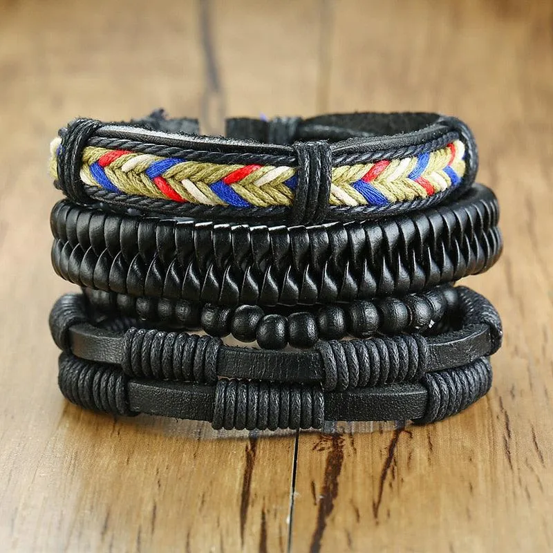 Boho Braided Wrap Leather Wristbands Set