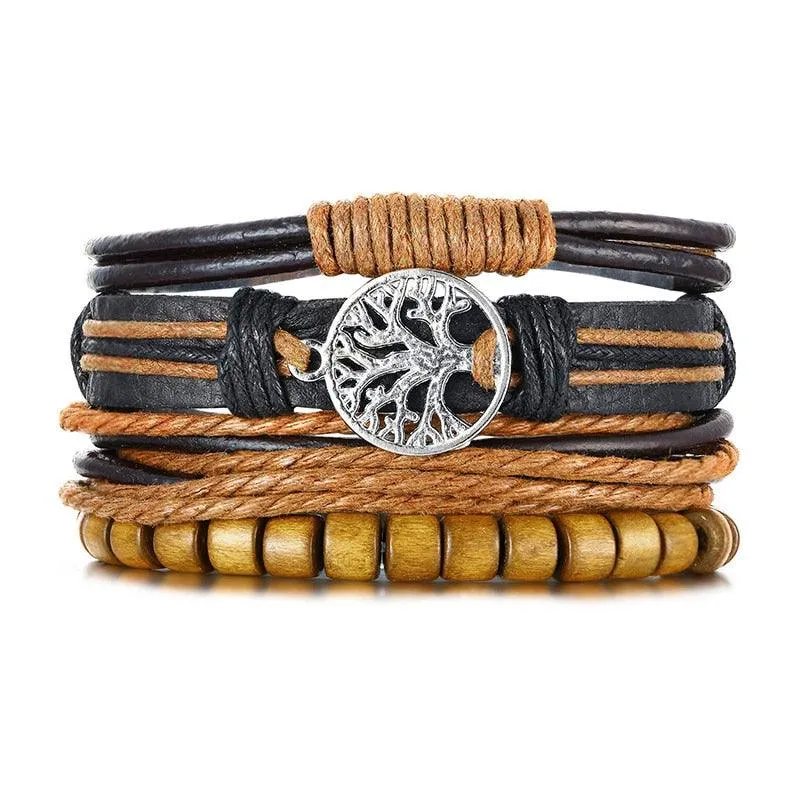 Boho Braided Wrap Leather Wristbands Set