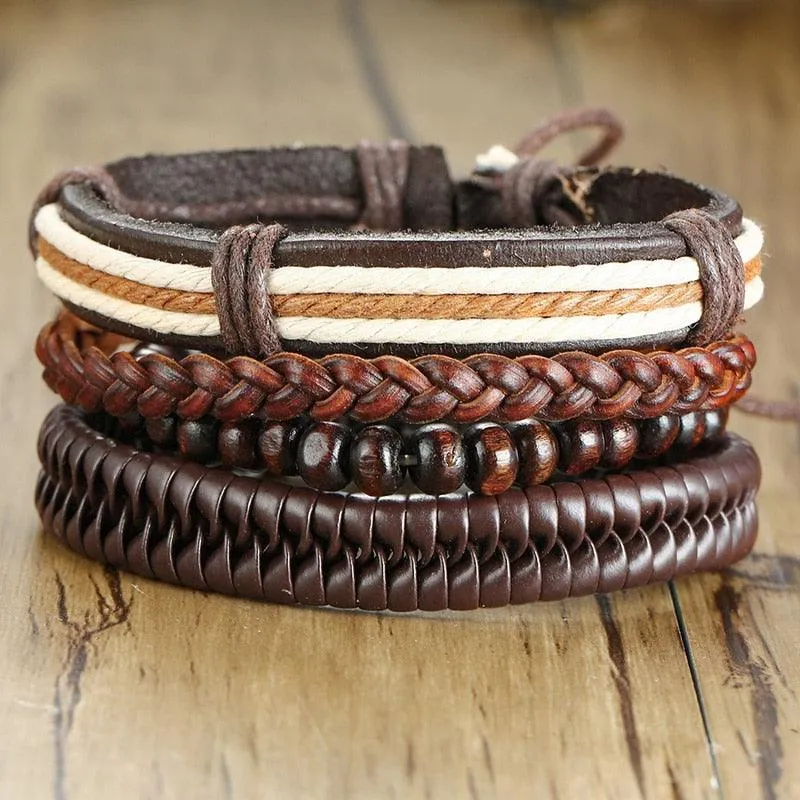 Boho Braided Wrap Leather Wristbands Set