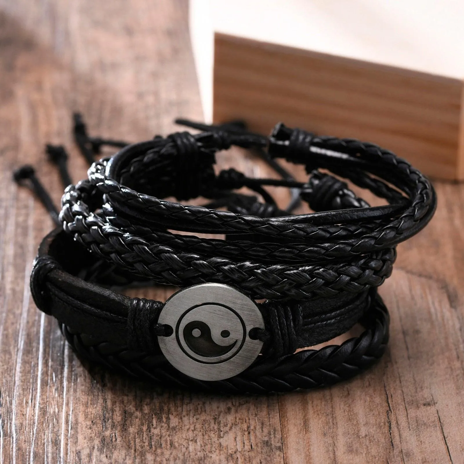 Boho Braided Wrap Leather Wristbands Set