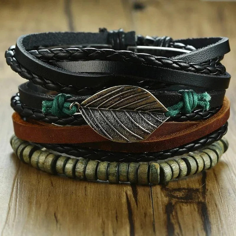 Boho Braided Wrap Leather Wristbands Set