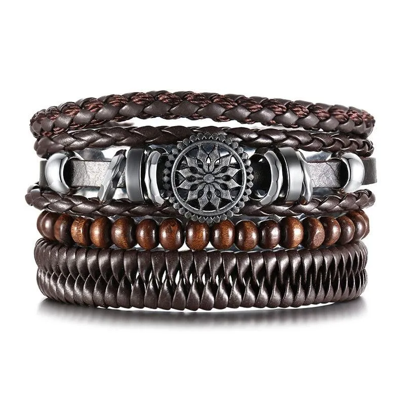 Boho Braided Wrap Leather Wristbands Set