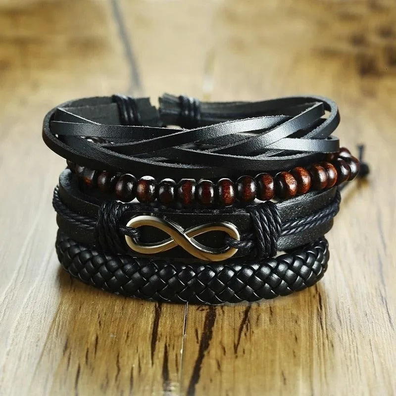 Boho Braided Wrap Leather Wristbands Set