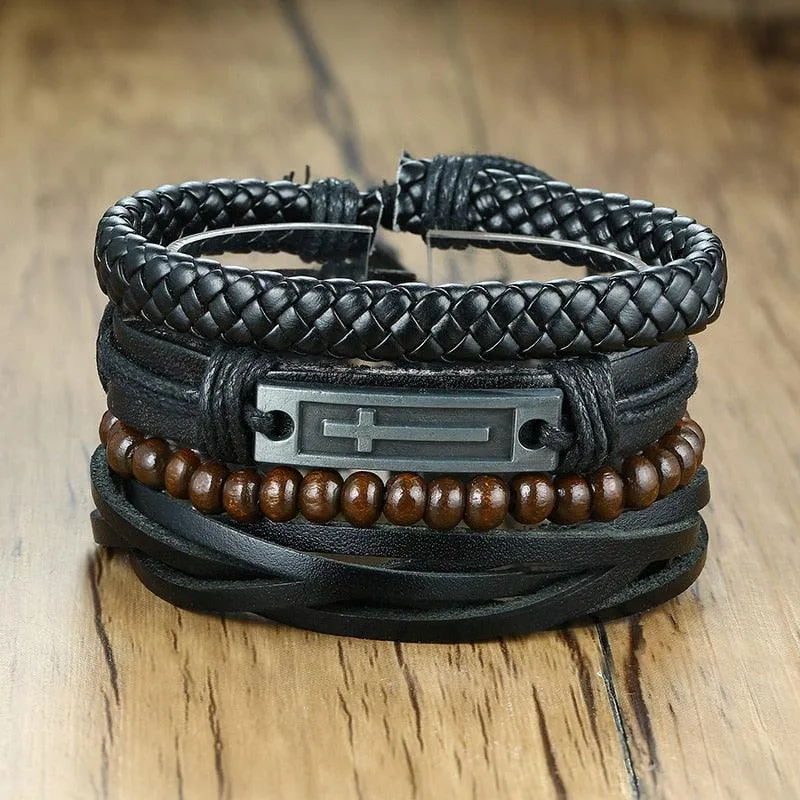 Boho Braided Wrap Leather Wristbands Set