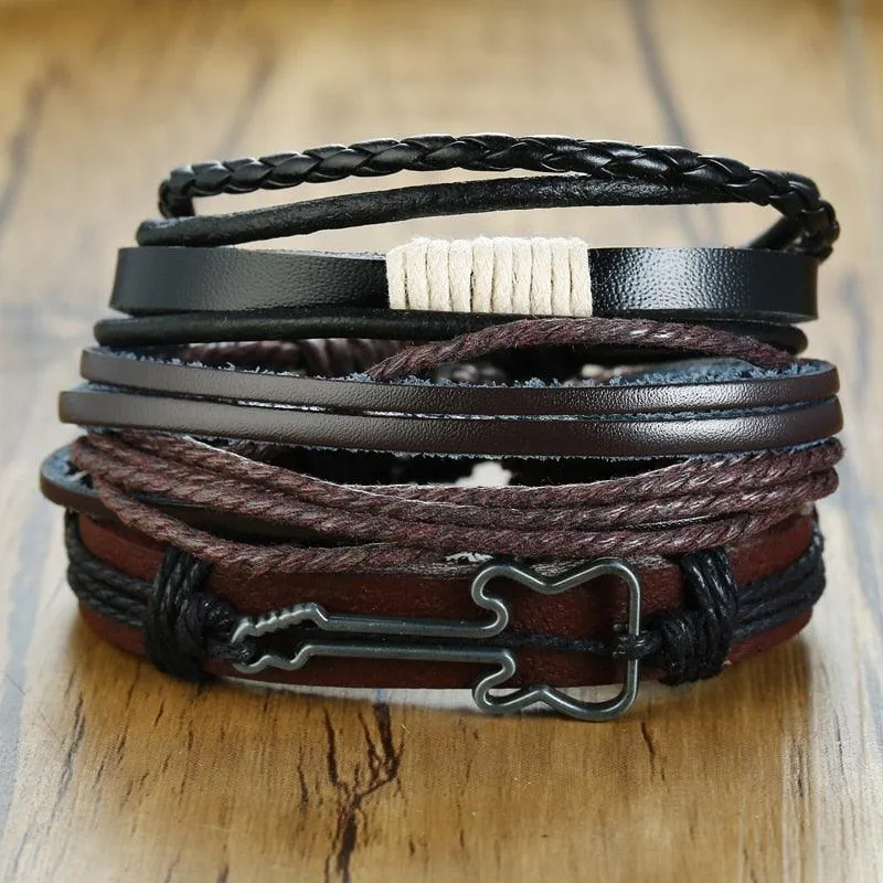 Boho Braided Wrap Leather Wristbands Set