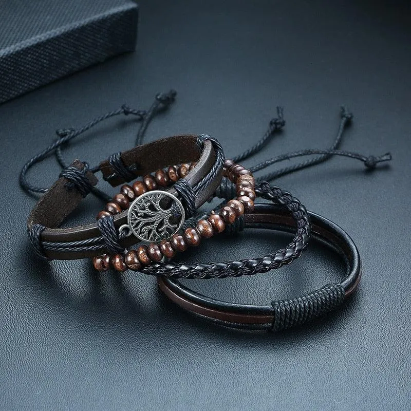 Boho Braided Wrap Leather Wristbands Set