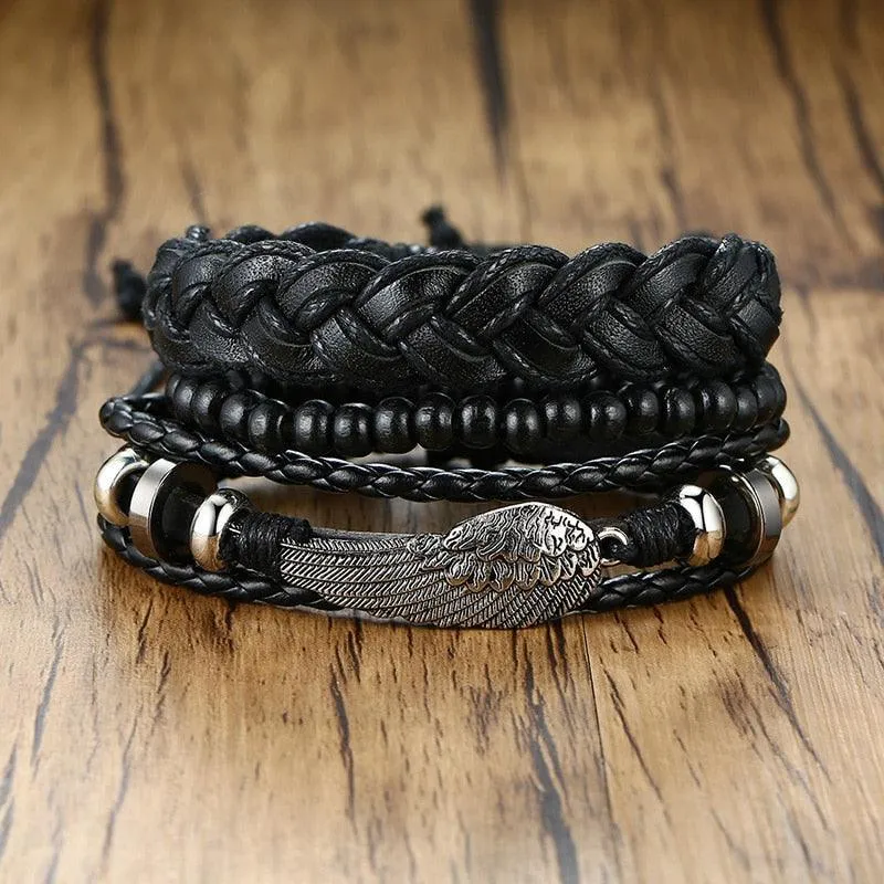 Boho Braided Wrap Leather Wristbands Set