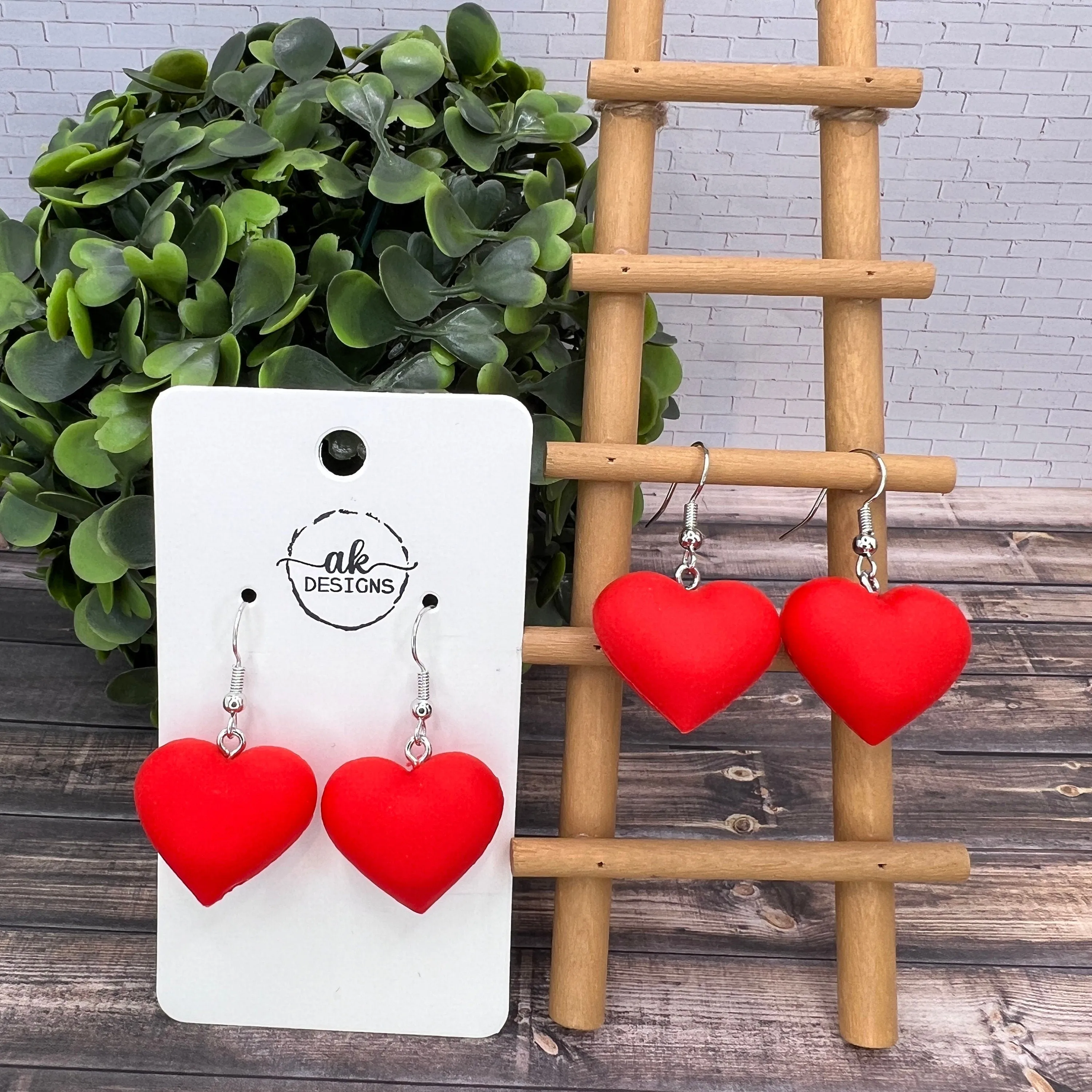 Bold Red Puffy Heart Valentine Earrings