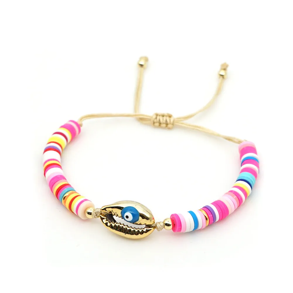 Bracelet Female Simple Bohemian Beach Wind Natural Shell Dripping Oil Evil Eyes Hand-Woven Pottery Clay Friendship Rope