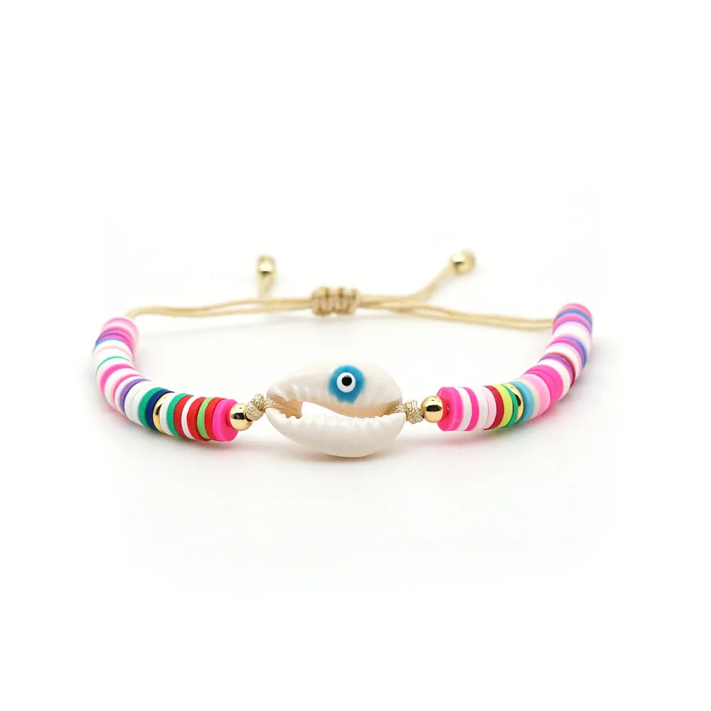 Bracelet Female Simple Bohemian Beach Wind Natural Shell Dripping Oil Evil Eyes Hand-Woven Pottery Clay Friendship Rope