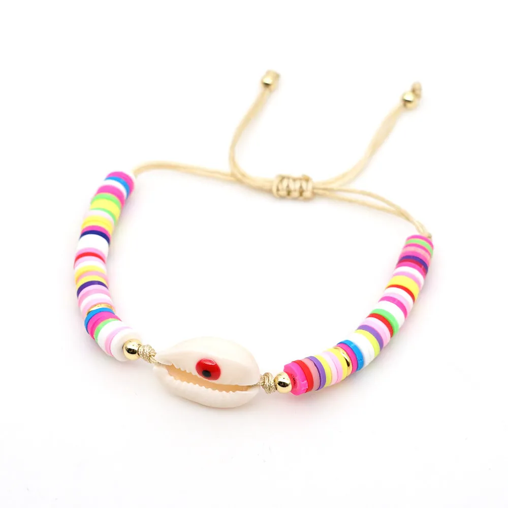 Bracelet Female Simple Bohemian Beach Wind Natural Shell Dripping Oil Evil Eyes Hand-Woven Pottery Clay Friendship Rope