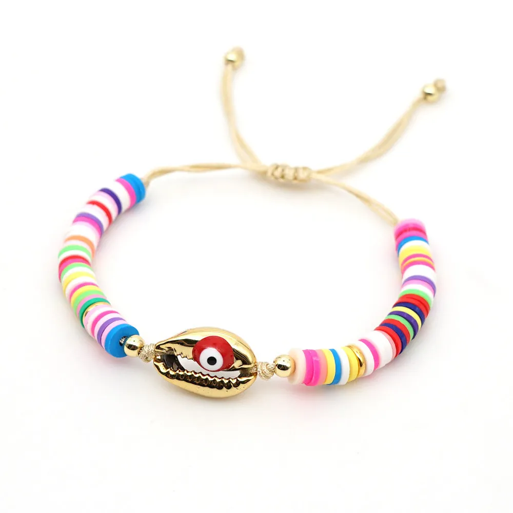 Bracelet Female Simple Bohemian Beach Wind Natural Shell Dripping Oil Evil Eyes Hand-Woven Pottery Clay Friendship Rope