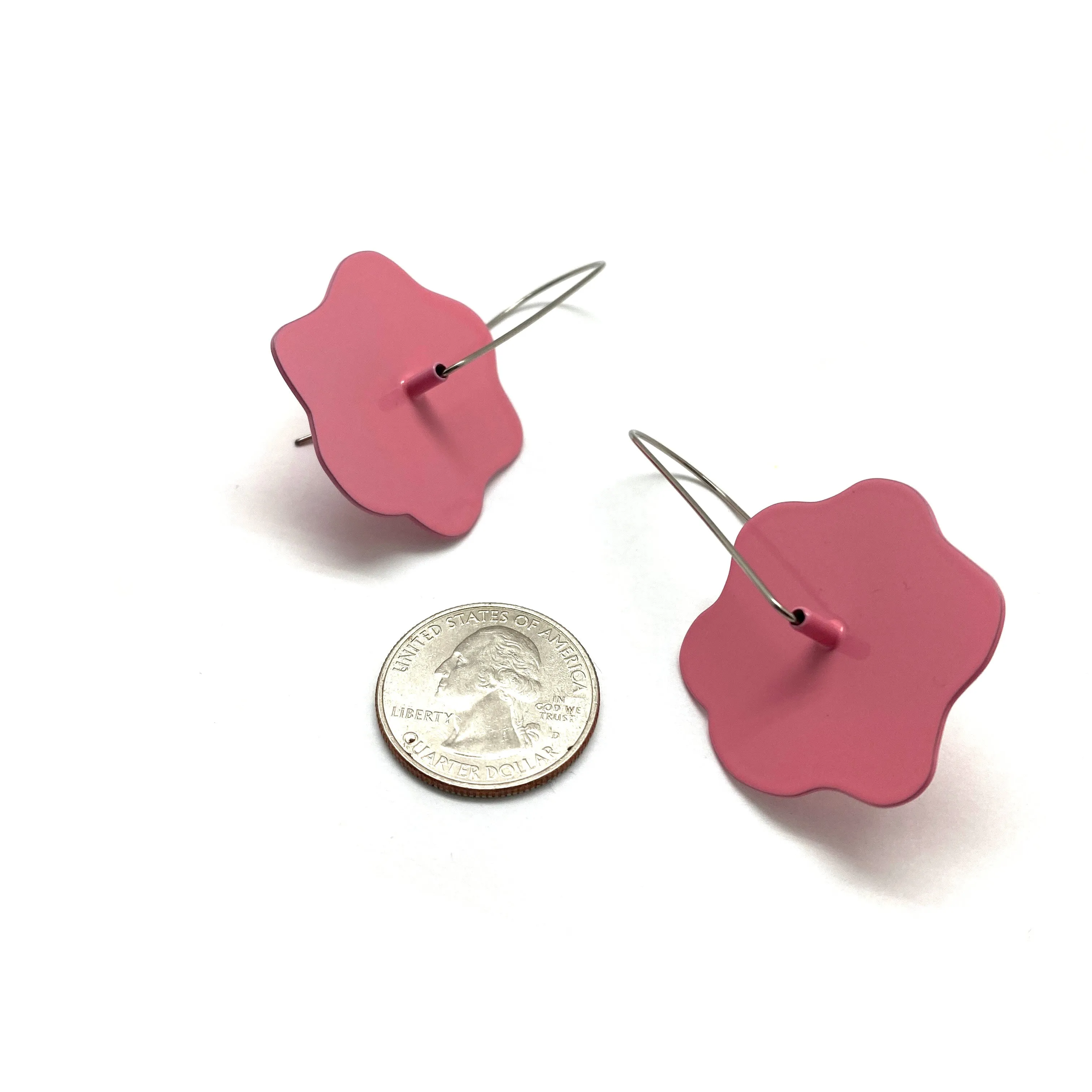 Camellia Flower Patch Earrings - Hot Pink