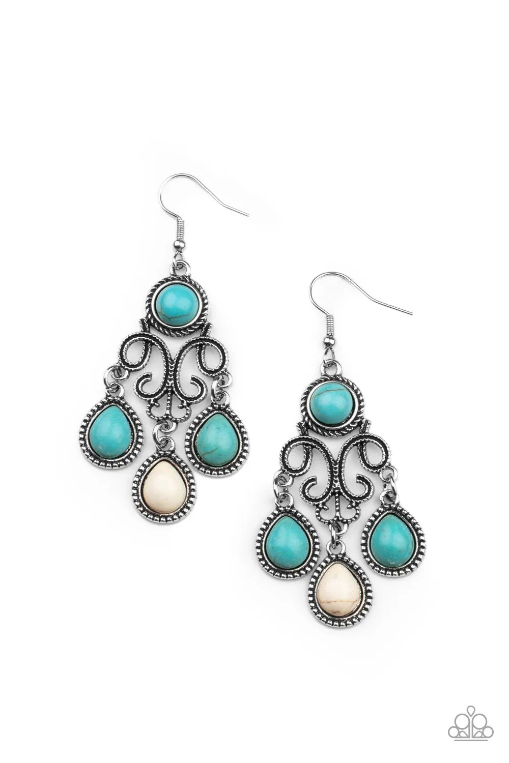 Canyon Chandelier Multi Turquoise Blue and White Stone Earrings - Paparazzi Accessories