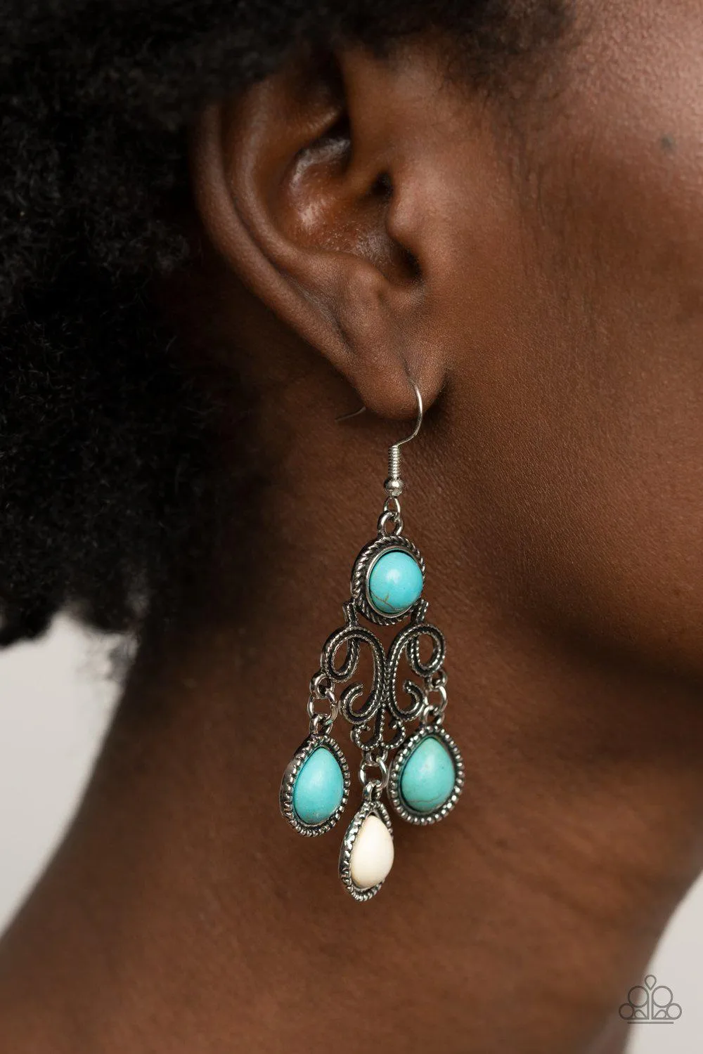 Canyon Chandelier Multi Turquoise Blue and White Stone Earrings - Paparazzi Accessories