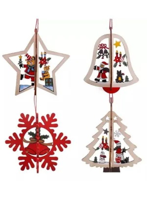 Christmas Tree Pendants Wooden Hollow 3D Ornaments for Party Decoration