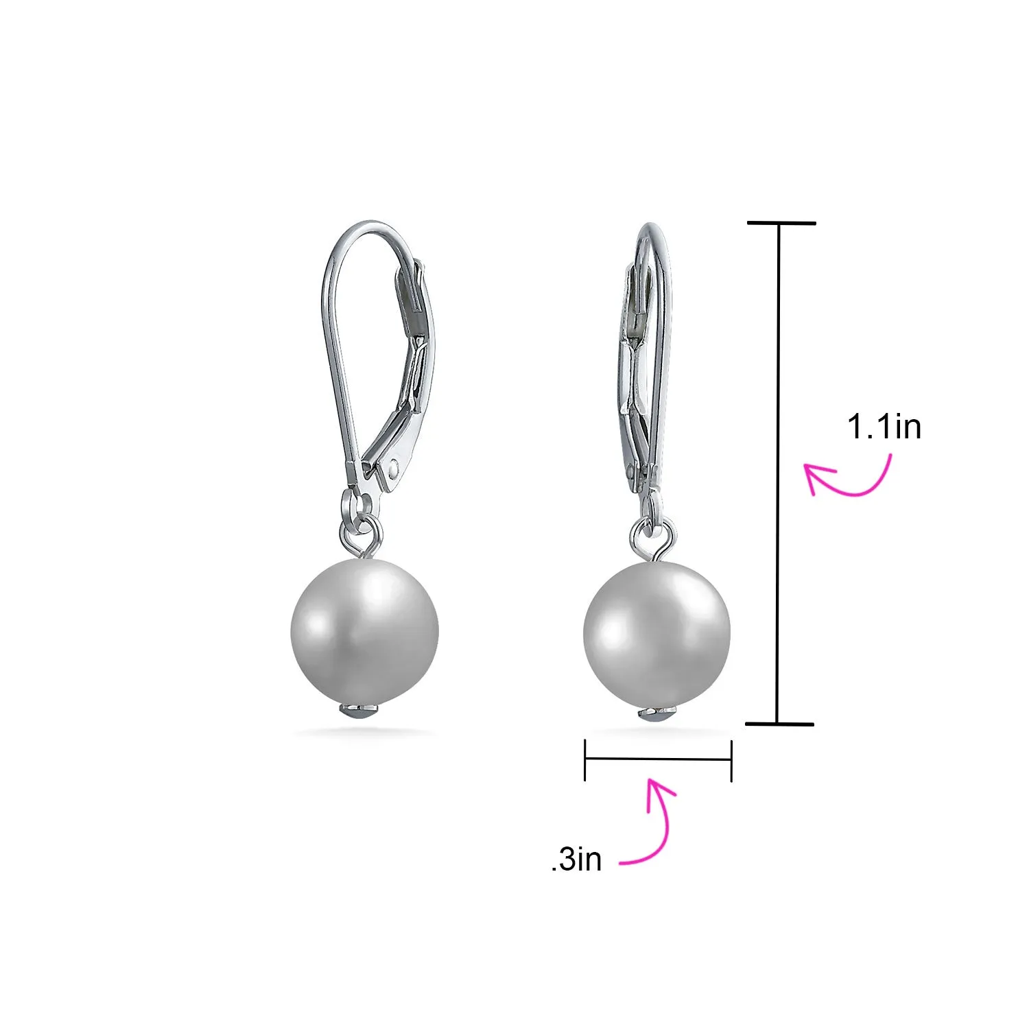 Classic Black White Pink Pearl Drop Ball Earrings Sterling Silver Leverback