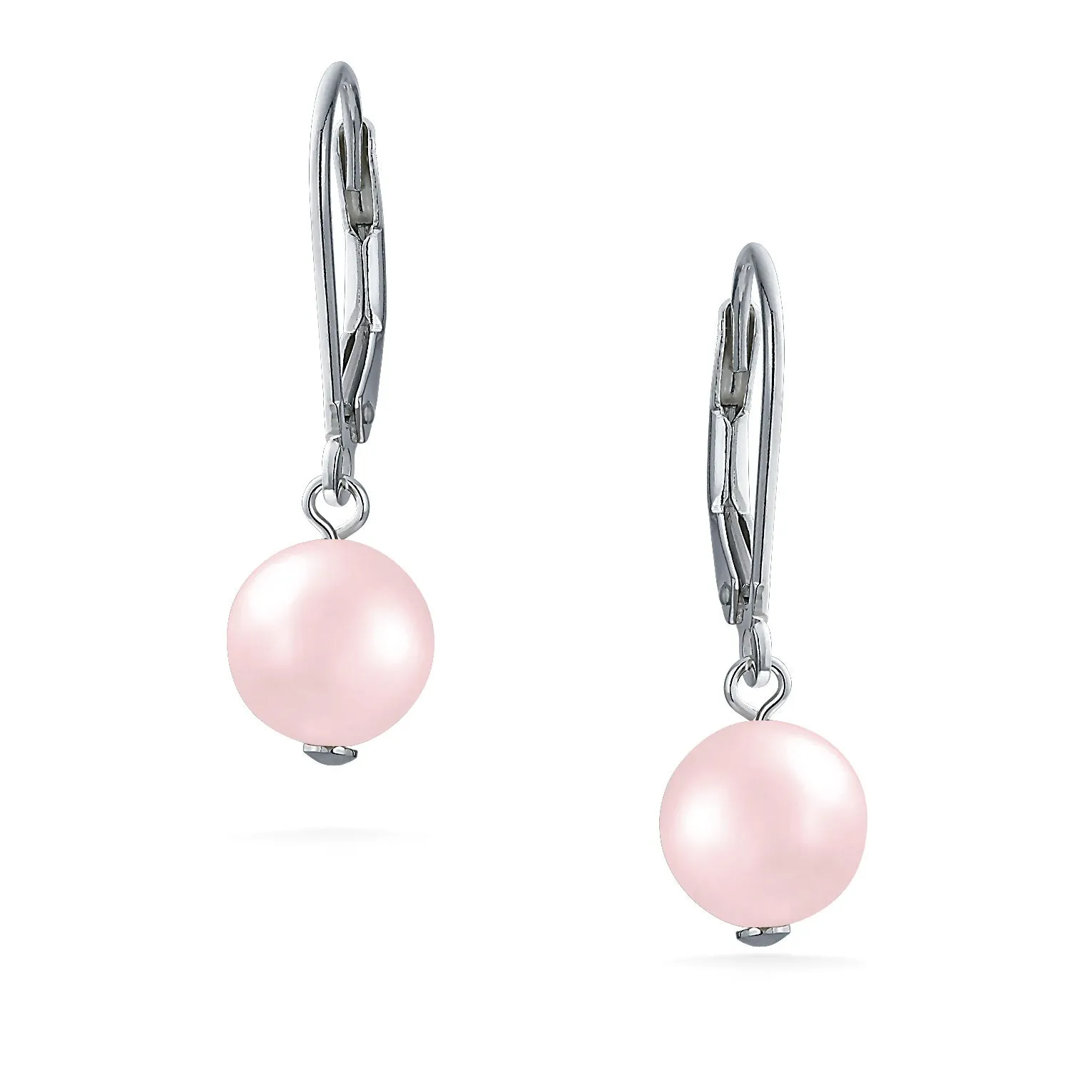 Classic Black White Pink Pearl Drop Ball Earrings Sterling Silver Leverback