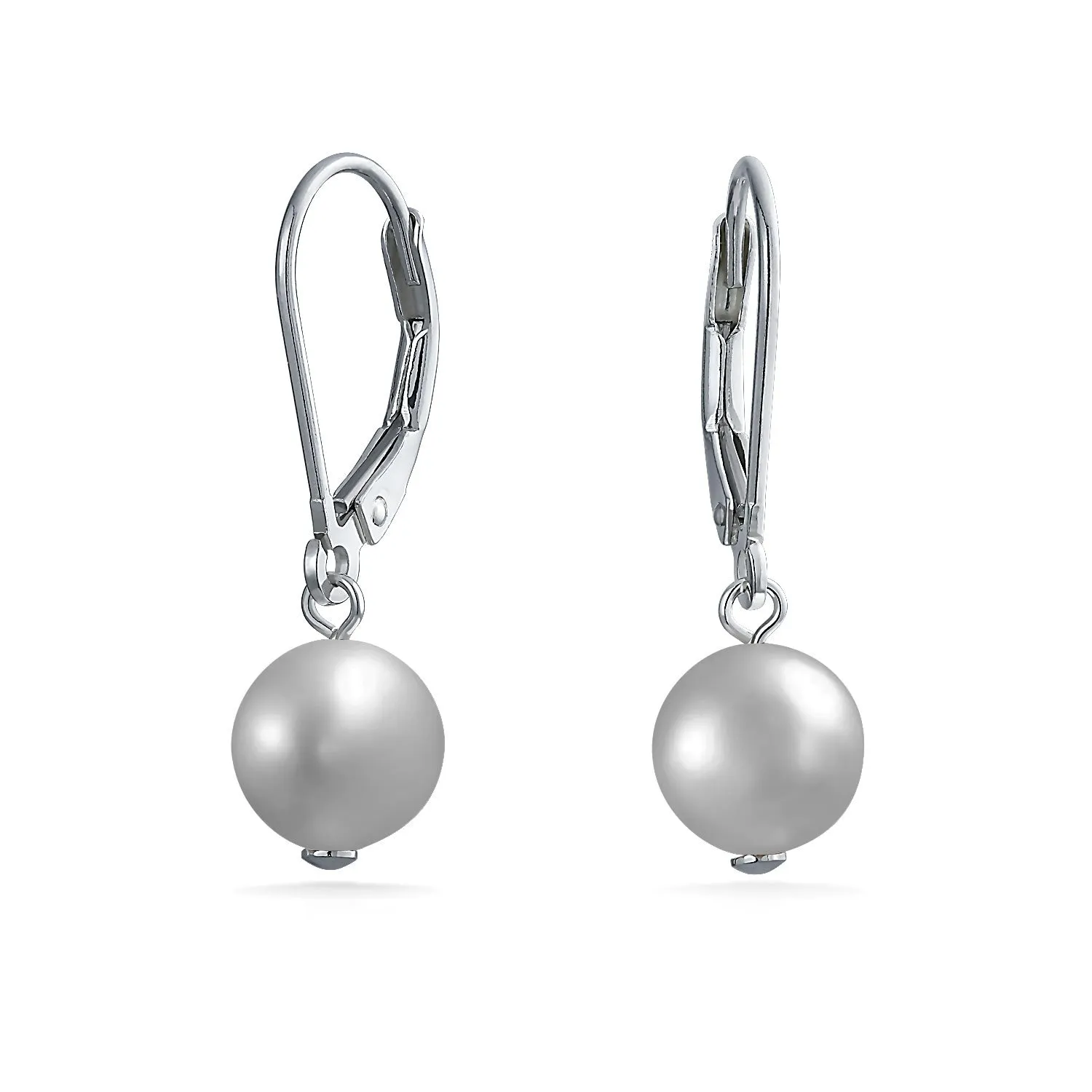 Classic Black White Pink Pearl Drop Ball Earrings Sterling Silver Leverback