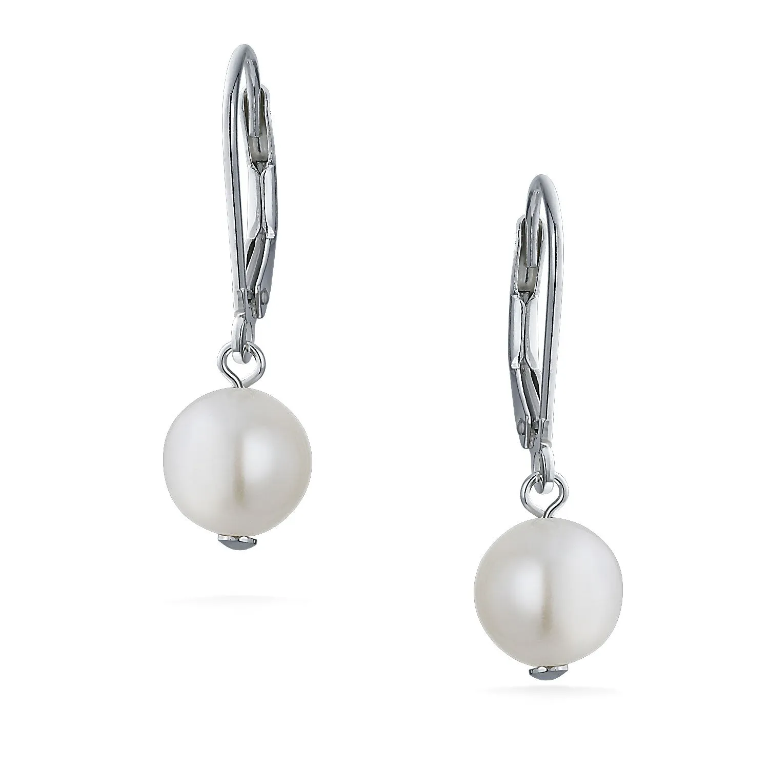 Classic Black White Pink Pearl Drop Ball Earrings Sterling Silver Leverback