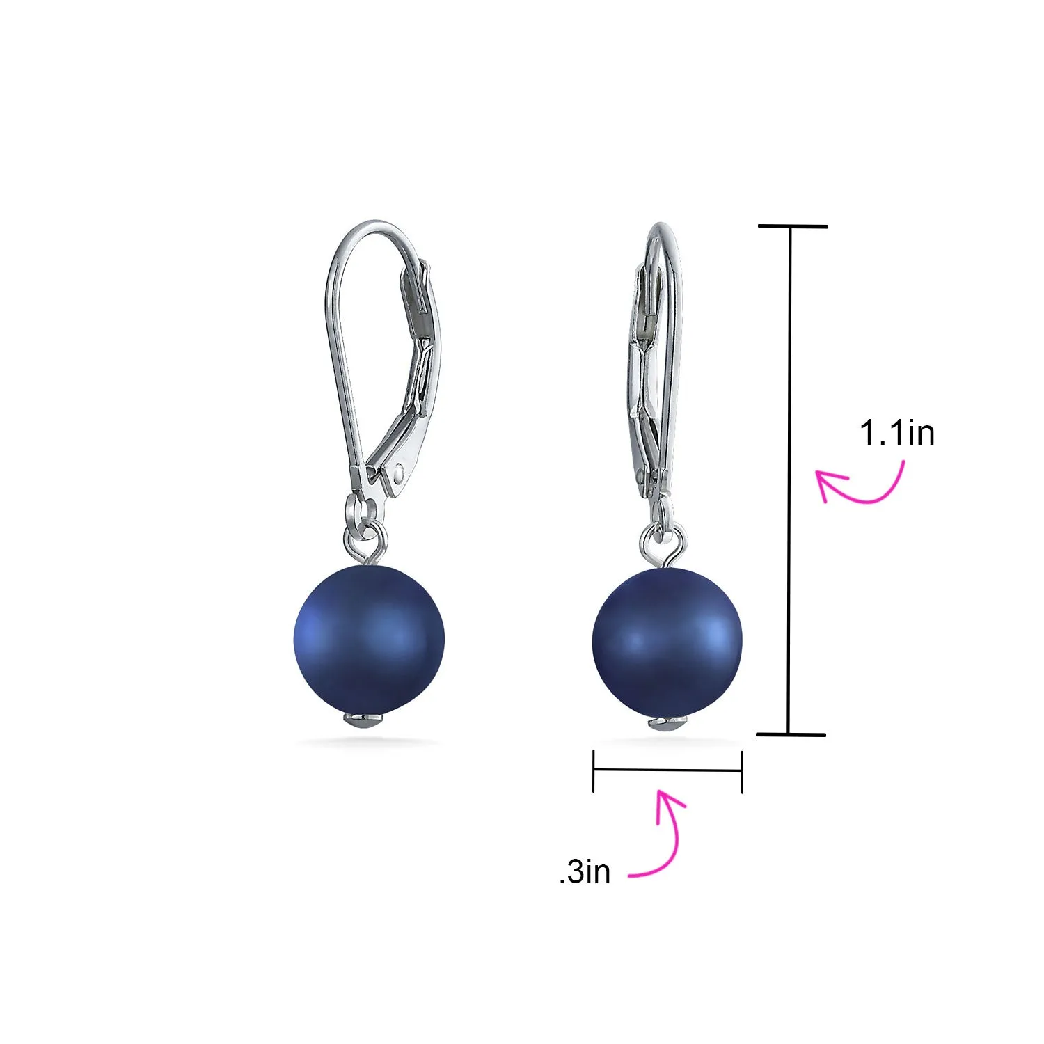 Classic Black White Pink Pearl Drop Ball Earrings Sterling Silver Leverback