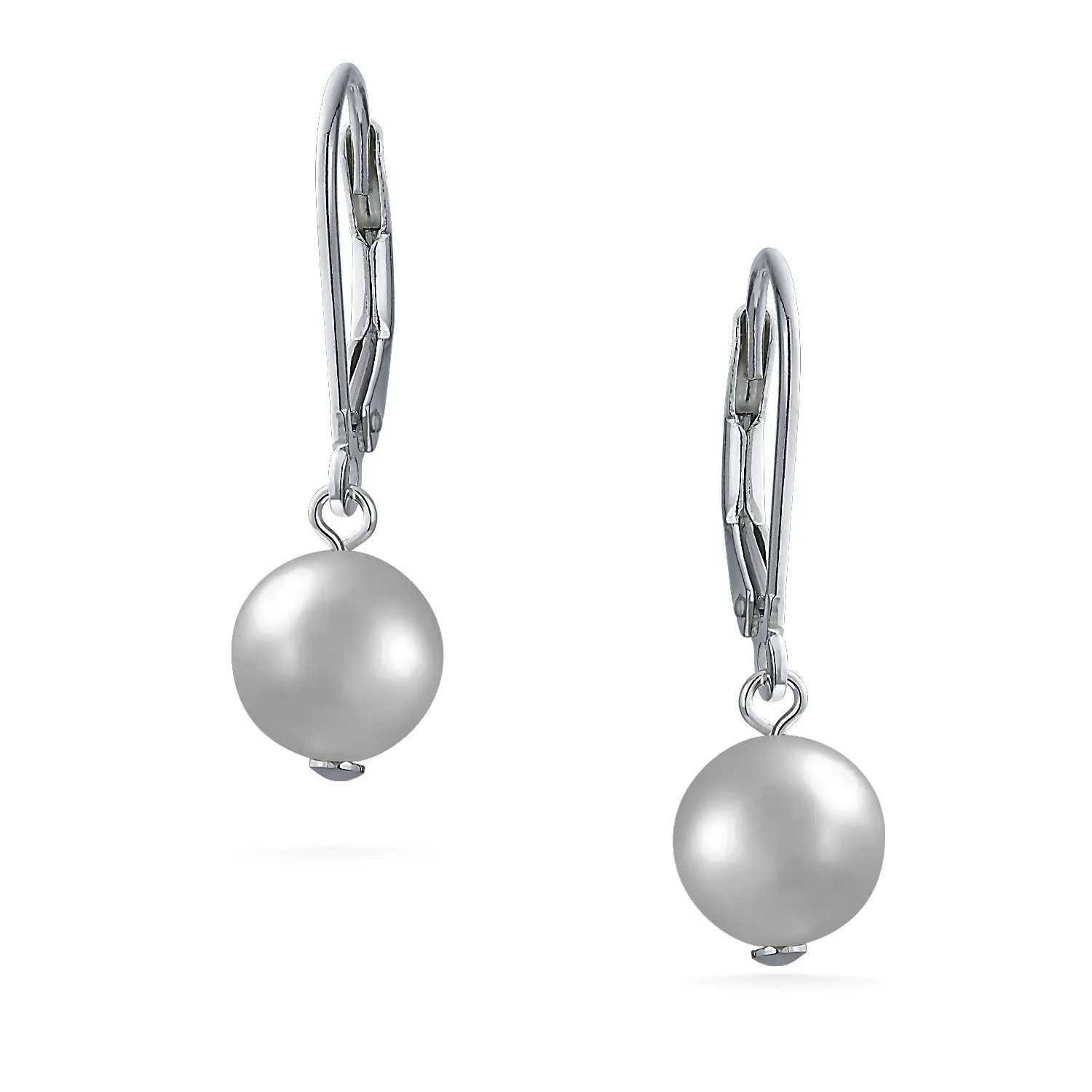 Classic Black White Pink Pearl Drop Ball Earrings Sterling Silver Leverback