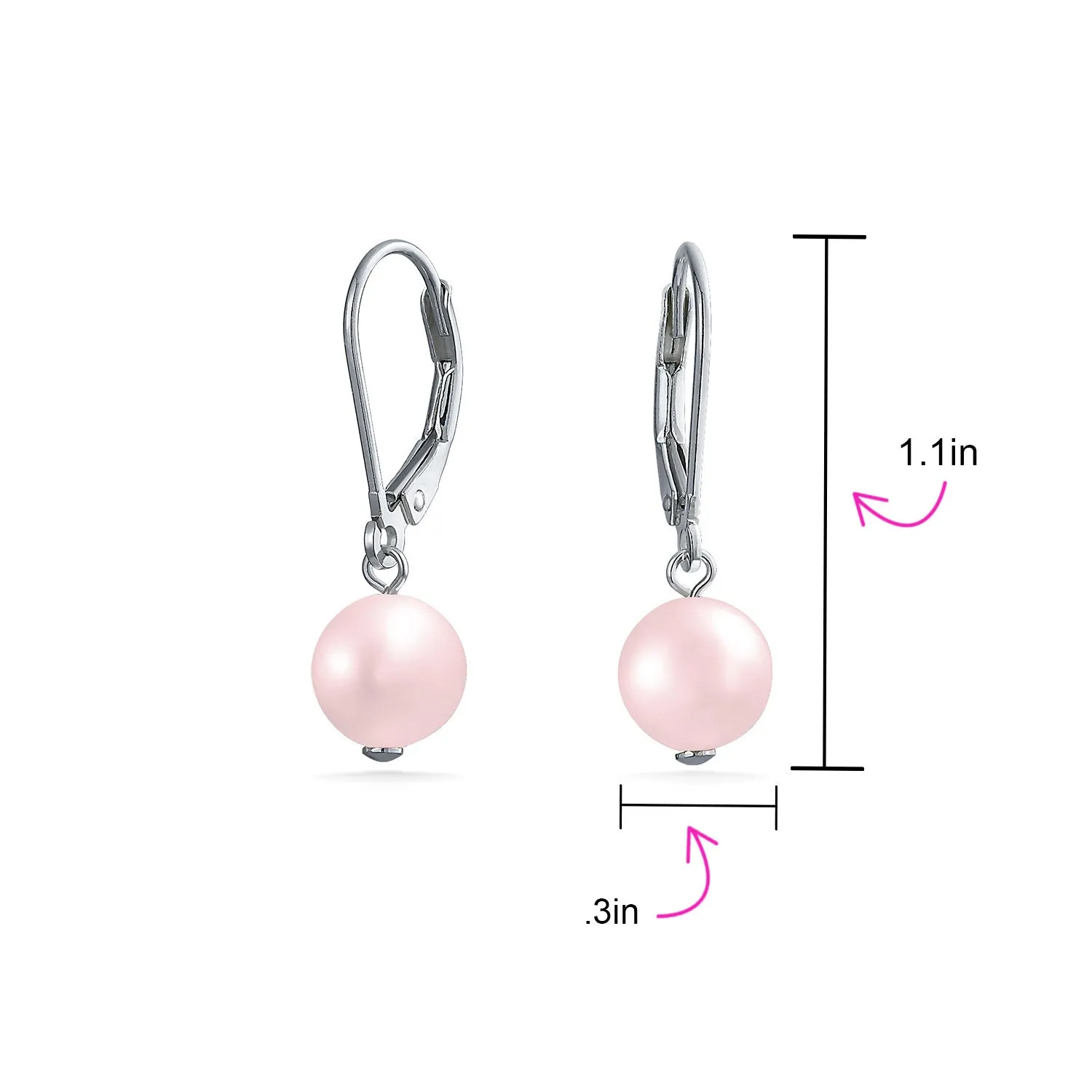 Classic Black White Pink Pearl Drop Ball Earrings Sterling Silver Leverback