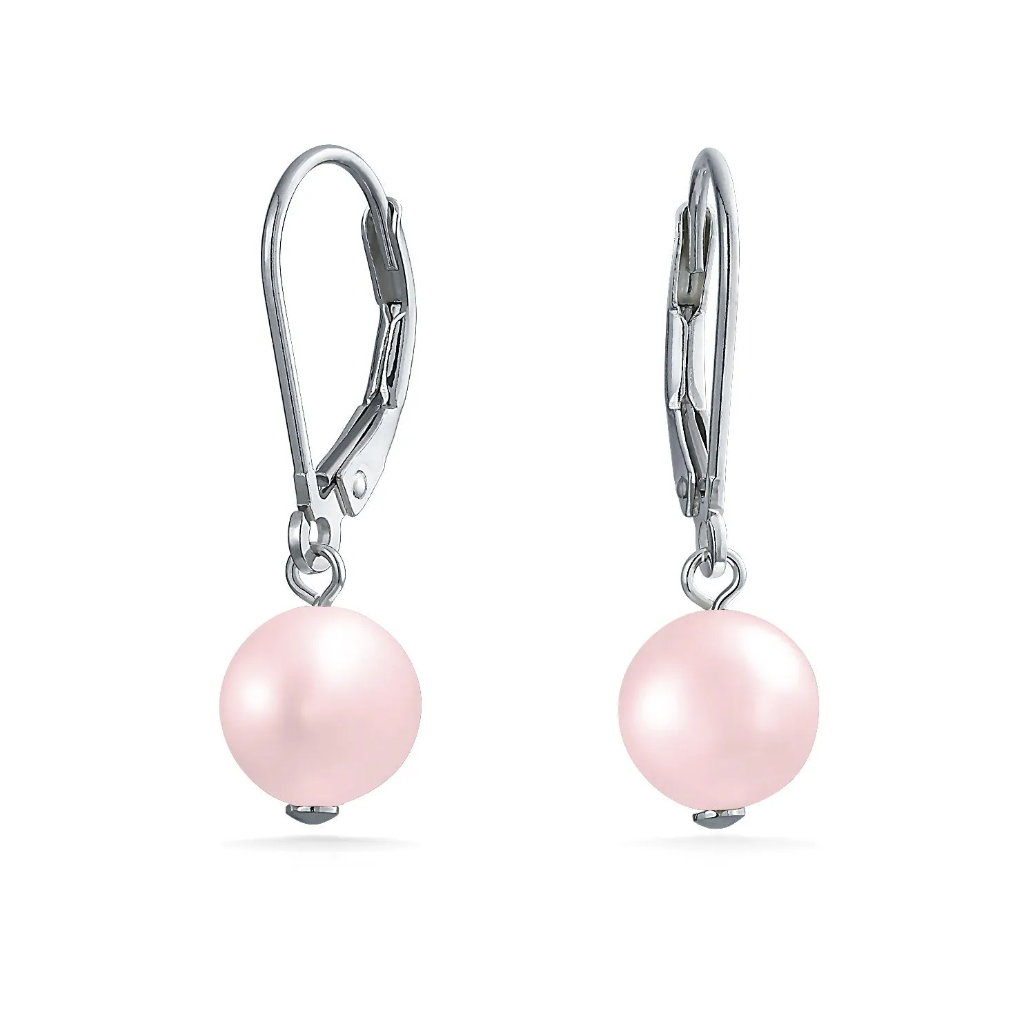 Classic Black White Pink Pearl Drop Ball Earrings Sterling Silver Leverback