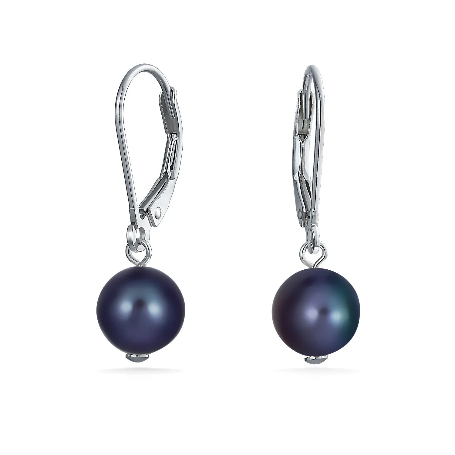 Classic Black White Pink Pearl Drop Ball Earrings Sterling Silver Leverback