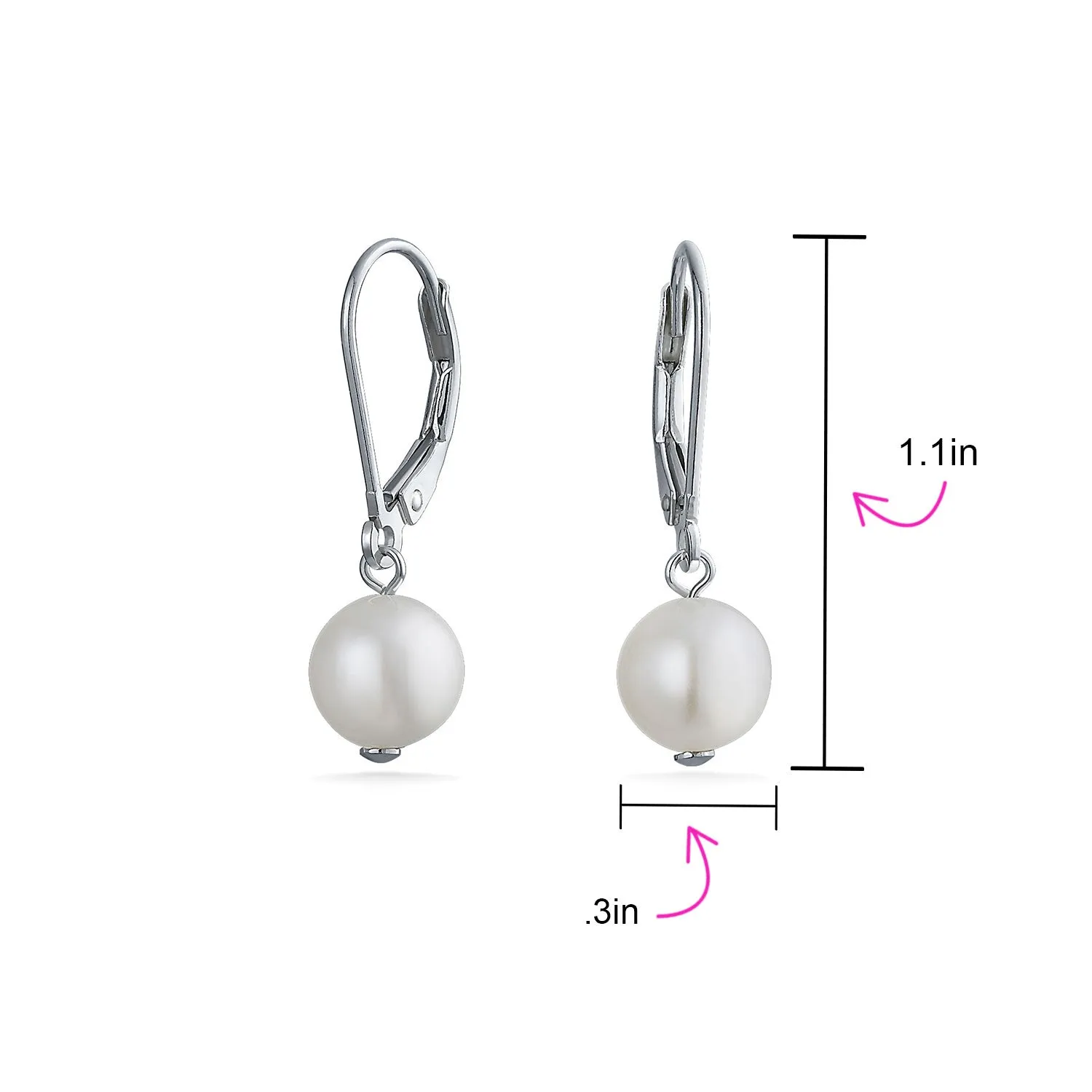 Classic Black White Pink Pearl Drop Ball Earrings Sterling Silver Leverback